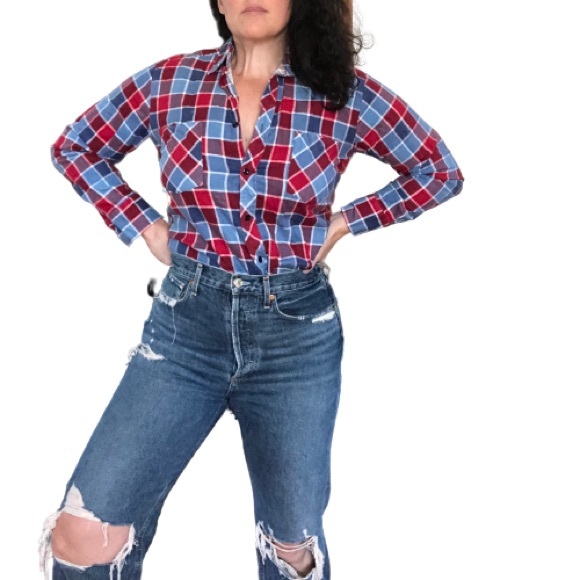 Vintage Buffalo Check Plaid Flannel Longline Button Down Shacket Shirt Jacket - Picture 4 of 9